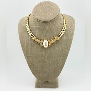 Pre-Loved Christian Dior Gold Plated Faux Pearl Collar Crystal Necklace 80s-90s